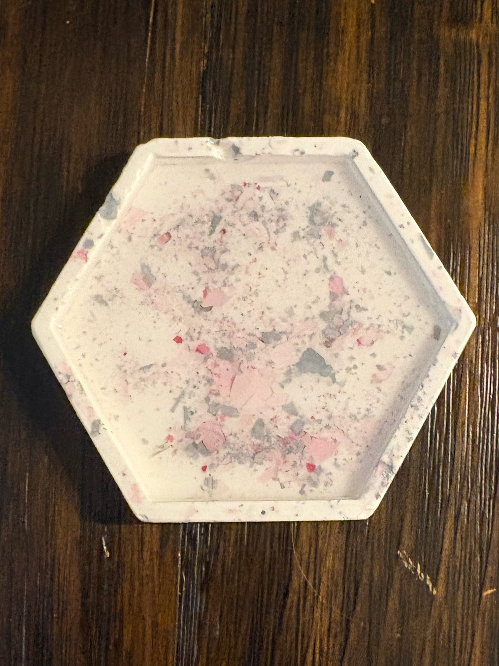 Hexagonal Decorative Tray/Coaster Pink and Gray Speckle